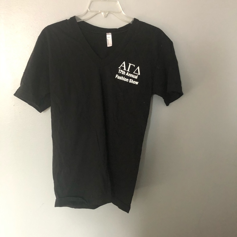 American Apparel Black Short Sleeve V-Neck Tee with White Logo
